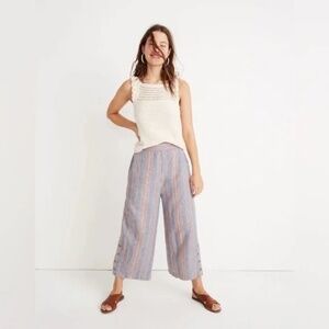 MADEWELL - Tall Side-Button Huston Pull-On Crop Pants in Rainbow Stripe Sz Small